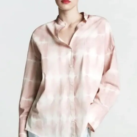 Zara Tie Dye Print Oversized Mandarin Collar Front Pocket Shirt Sz-M - Picture 4 of 4